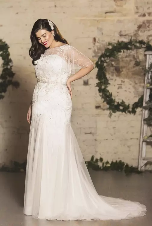 TC W239 Plus Size Wedding Dresses with 20s Beaded Sleeves True